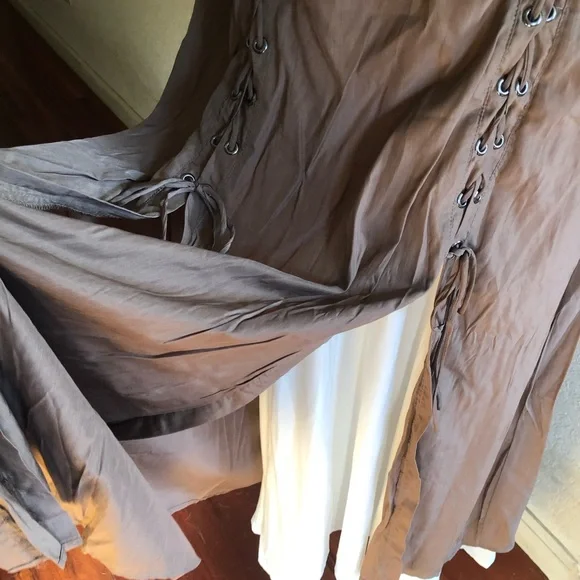 Scarlet Darkness Maxi Long Skirt Renaissance Double Layer Overskirt Brown - Picture 8 of 11